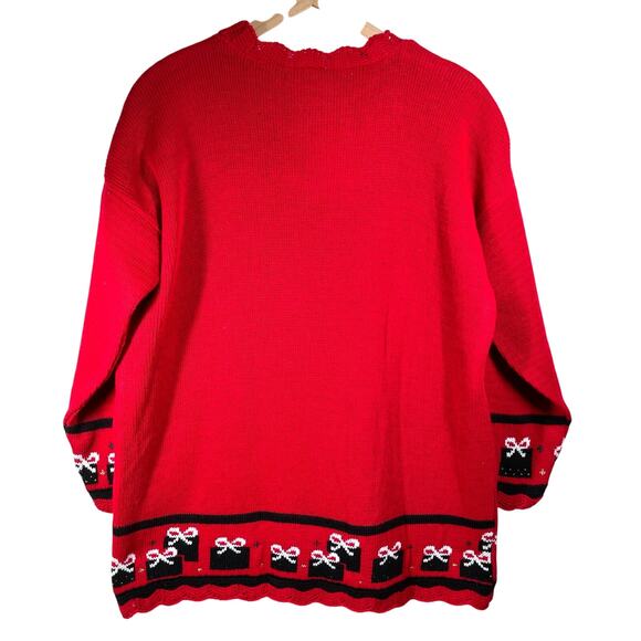 NUTCRACKER Christmas Holiday Sweater Size L Red Embellished Angel Snowman Winter - Picture 2 of 16